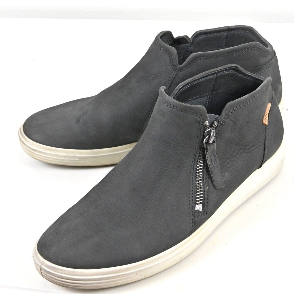 Ecco Soft 7 Suede Leather Casual Side Zip High Top Gray Booties Sneakers US8 UK6
